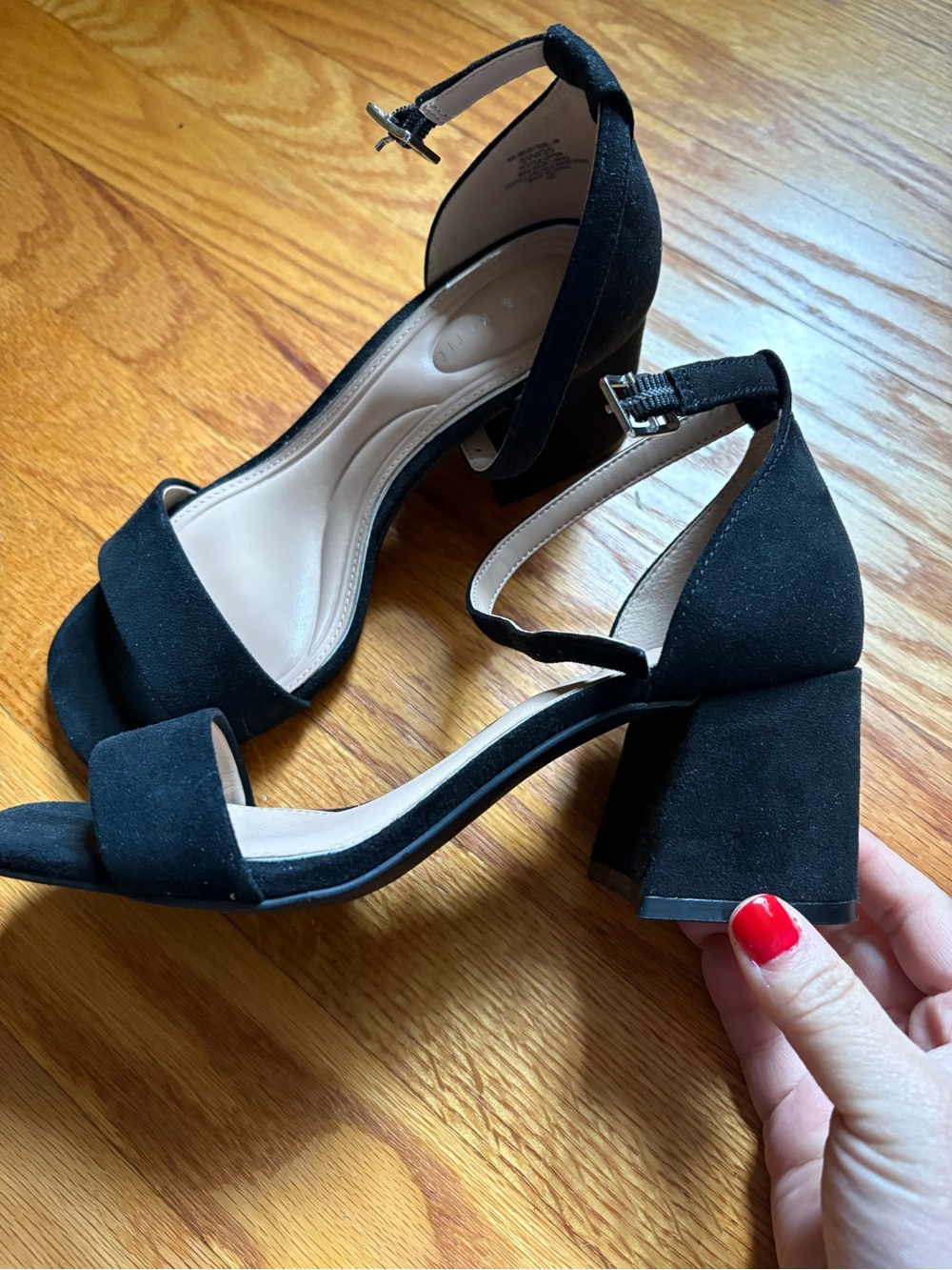 Kelly & Katie Black Block Heel Ankle Strap Sandals